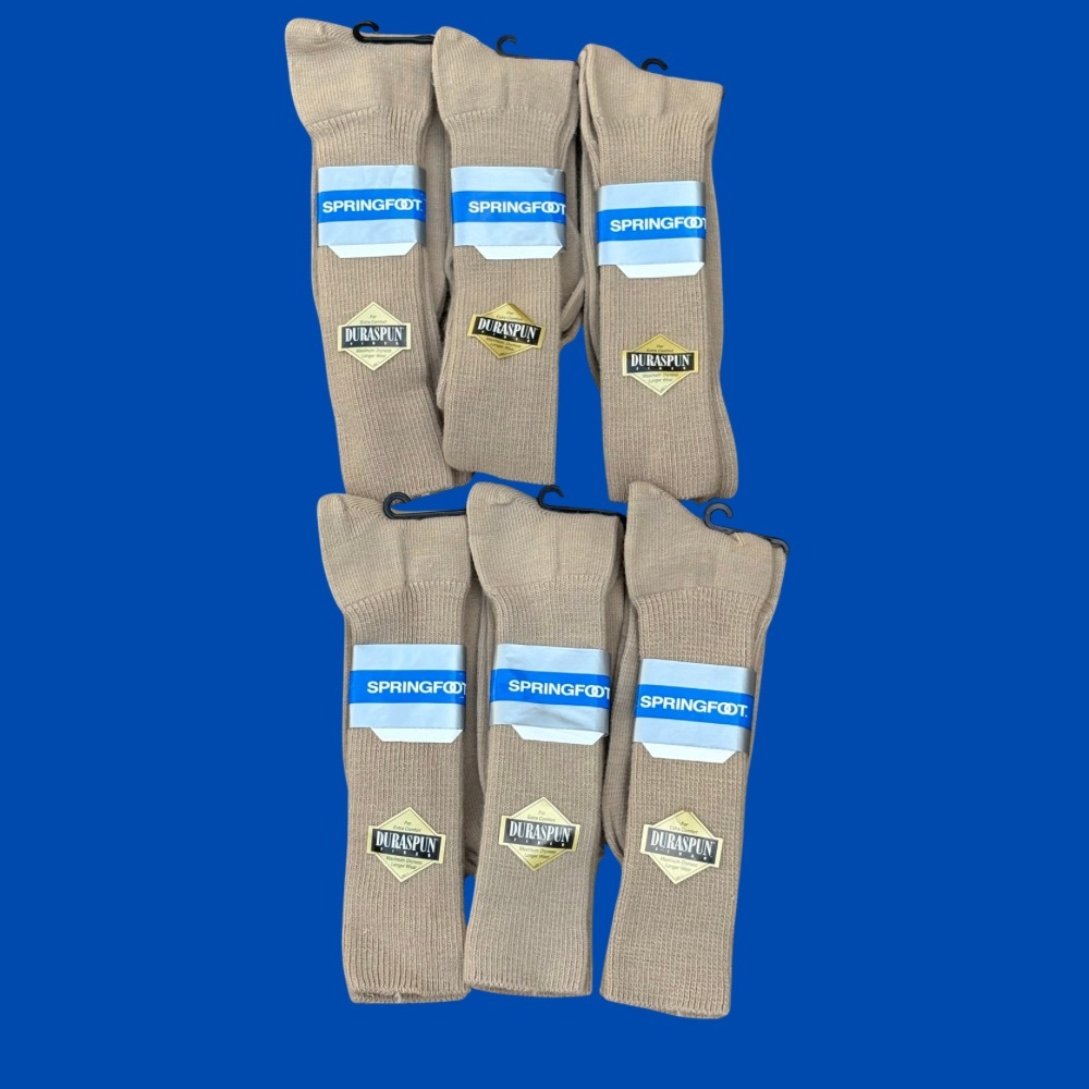 Vtg 1980s Lot 6 prs Springfoot Socks DuraSpun Beige USA Men 10-13 Acrilan Nylon